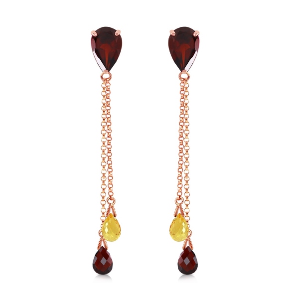 GOLD CHANDELIER EARRING WITH GARNETS & CITRINES - Picture 3 of 6